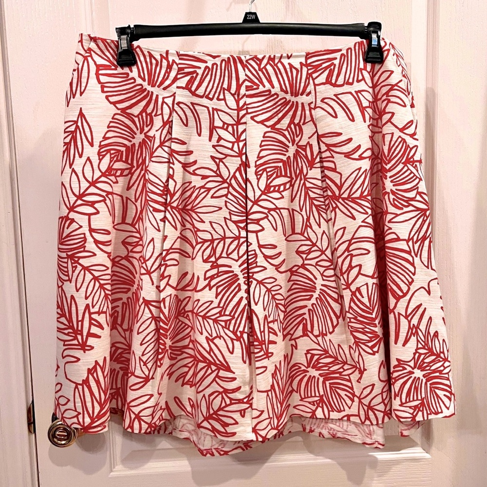 Lane Bryant White Mini Skirt with Red Leaf Print